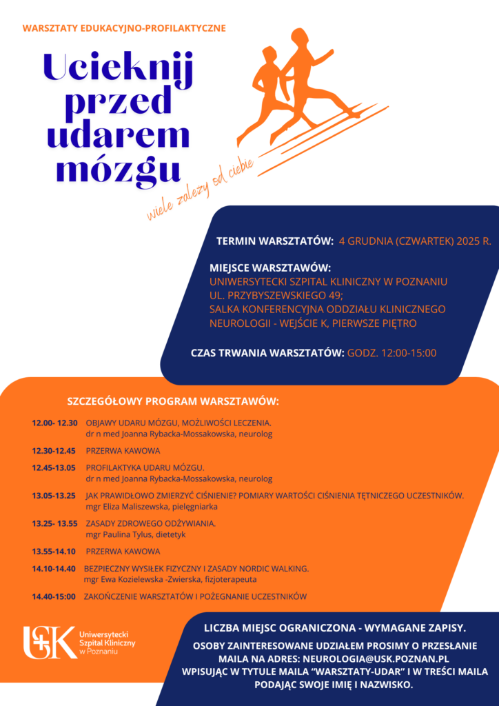 Warsztaty edukacyjno-profilatktyczne, ucieknij przed udarem mózgu, terminy warsztatów i szczegóły wydarzeń